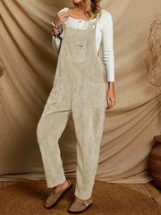 Women's Loose-Fit Corduroy Jumpsuit with Multiple Pockets