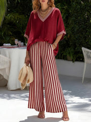 Amelia | Elegant Casual Striped Linen Cotton Set