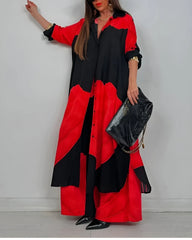 ISABEAU – TRENDY PATCHWORK PRINTED TOP & WIDE LEG PANTS SET