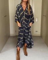 Bente™ | Long Bohemian Dress with Stripes and Long Sleeves