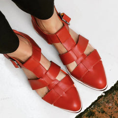 Alicia | Woven Leather Flats – Buckle Ankle Strap for Women