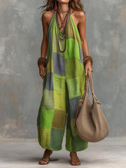 Women's Patchwork Halter Jumpsuit