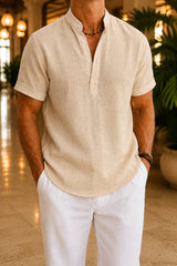 Men’s Textured Summer Henley Short Sleeve Shirt