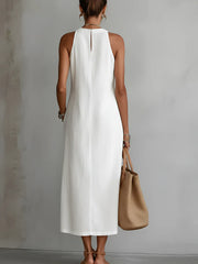 Jimena | Linen Midi Dress with Mao Collar