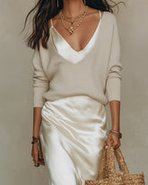 Women's Midi Satin Dress with Included Sweater