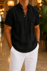 Men’s Textured Summer Henley Short Sleeve Shirt