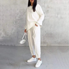 Women's long-sleeved sweatshirt and irregular hem pants set