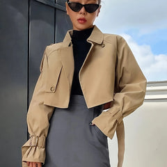Caroline | Women’s Cropped Button-Up Trench Jacket