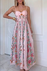 Faelira | Forest Print Beaded Strap Maxi Dress