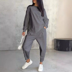 Women's long-sleeved sweatshirt and irregular hem pants set