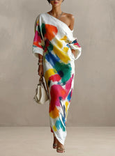 Women's One Shoulder Artistic Maxi Dress