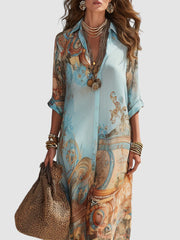Women's Button Down Printed Maxi Dress