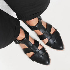 Alicia | Woven Leather Flats – Buckle Ankle Strap for Women