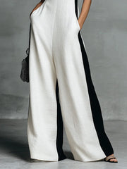 Black-White Color Block Spaghetti Strap Jumpsuit