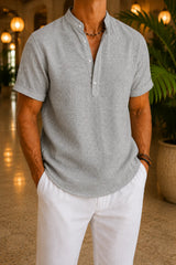 Men’s Textured Summer Henley Short Sleeve Shirt