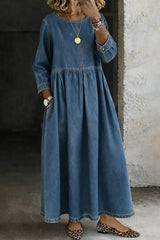 Women's Round Neck Long Sleeve Denim Dress