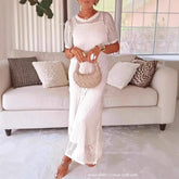Elegant V-Neck Lace Long Sleeve Maxi Dress