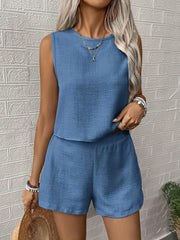 Women's Solid Color Tank Top And Shorts Set