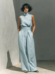 Maria - Women's Minimalist Cotton and Linen Tank Top & Wide-Leg Pants Set