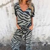 Evelina | Zebra Print V-Neck Top and Pants