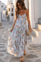 Women's Flared Printed Sleeveless Maxi Dress