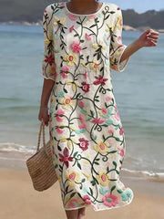 Women's Midi Embroidered Vintage Dress