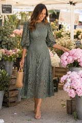Women's Lantern Sleeve Stylish A-Line Midi Dress