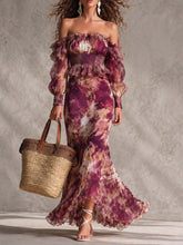 Women's Rose Pink Floral Off-Shoulder Chiffon Maxi Dress
