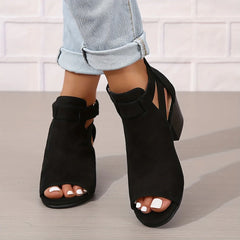 Isabel - Women’s Heeled Sandals – Open Toe – Block Heel – Cutout Ankle Boot Style