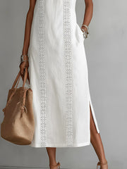 Jimena | Linen Midi Dress with Mao Collar