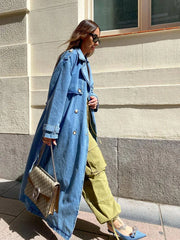 Jade - Long Trench Coat for Women with Belt – Blue