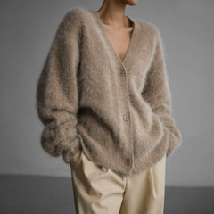 Women's fuzzy button-down cardigan