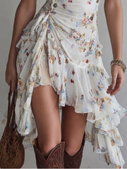 Women's Retro Floral V-Neck Spaghetti Strap Mini Dress