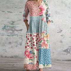 Kristen | Colorful Patchwork Floral Dress