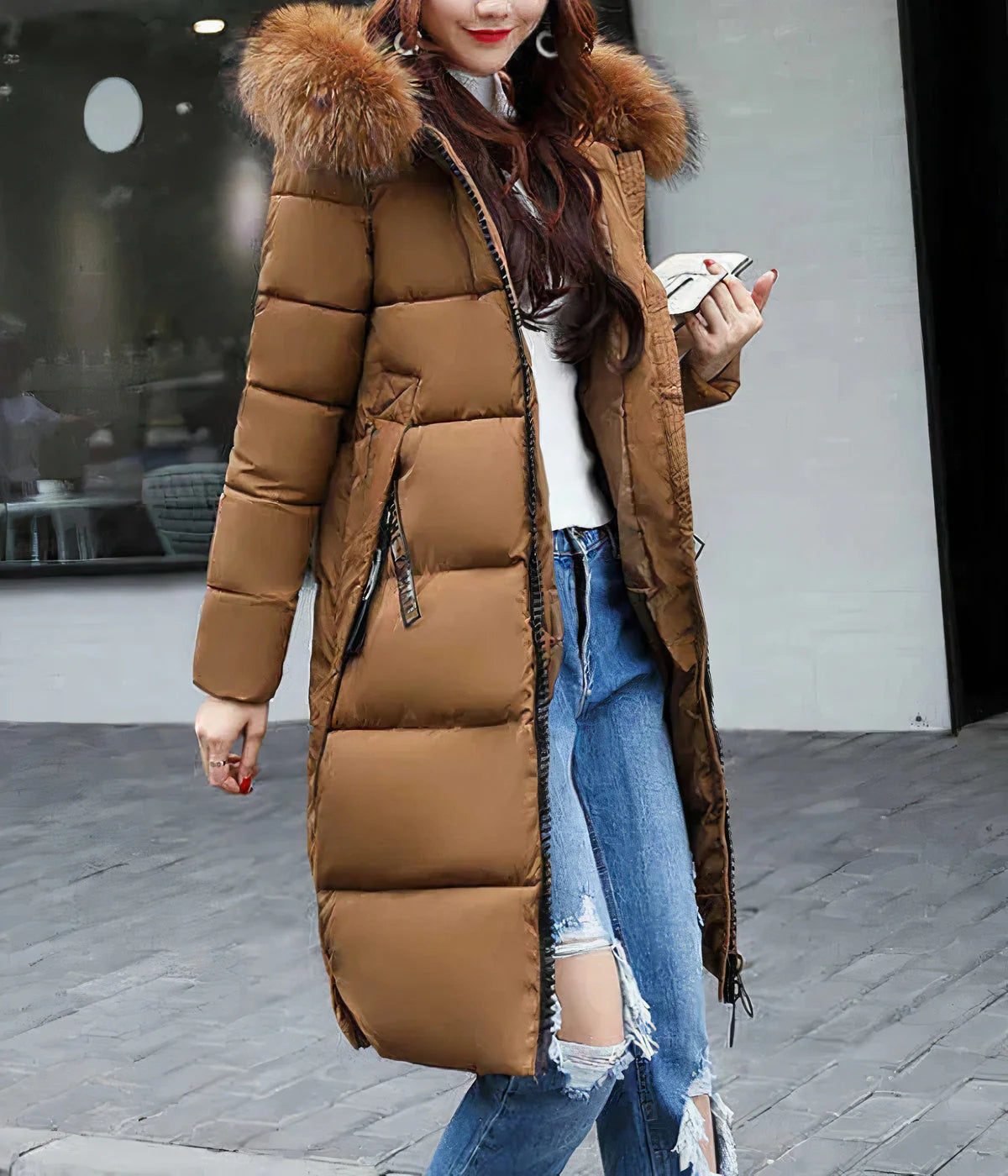 Joaquina® | Long coat with fur collar
