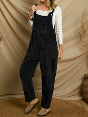 Women's Loose-Fit Corduroy Jumpsuit with Multiple Pockets