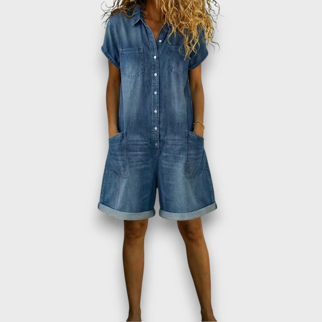 Joan | Vintage short Cotton Denim-Look Overalls