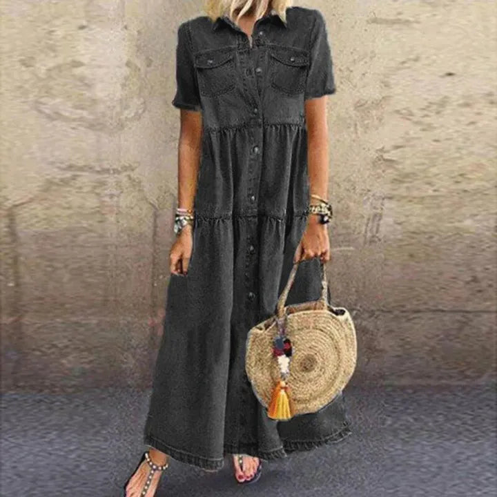 AIKO - RELAXED FIT SHORT SLEEVE DRESS WITH POCKETS
