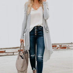 Women's Long Cardigan - Button-Up Design - Casual Chic - Layering Piece