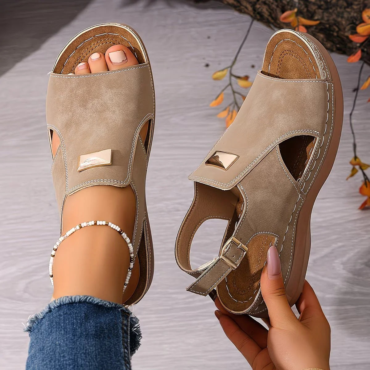 Women's Comfortable Boho Sandals with Gold Accent