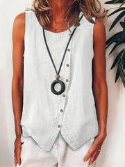Women's Sleeveless Button-Down Sleeveless Vest Top