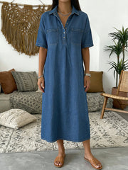 Women's Casual Short-sleeved Polo Collar Denim Dress