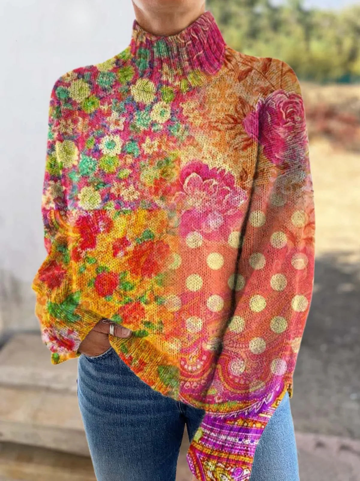 Amelia | Floral Polka Dot Knitted Sweater