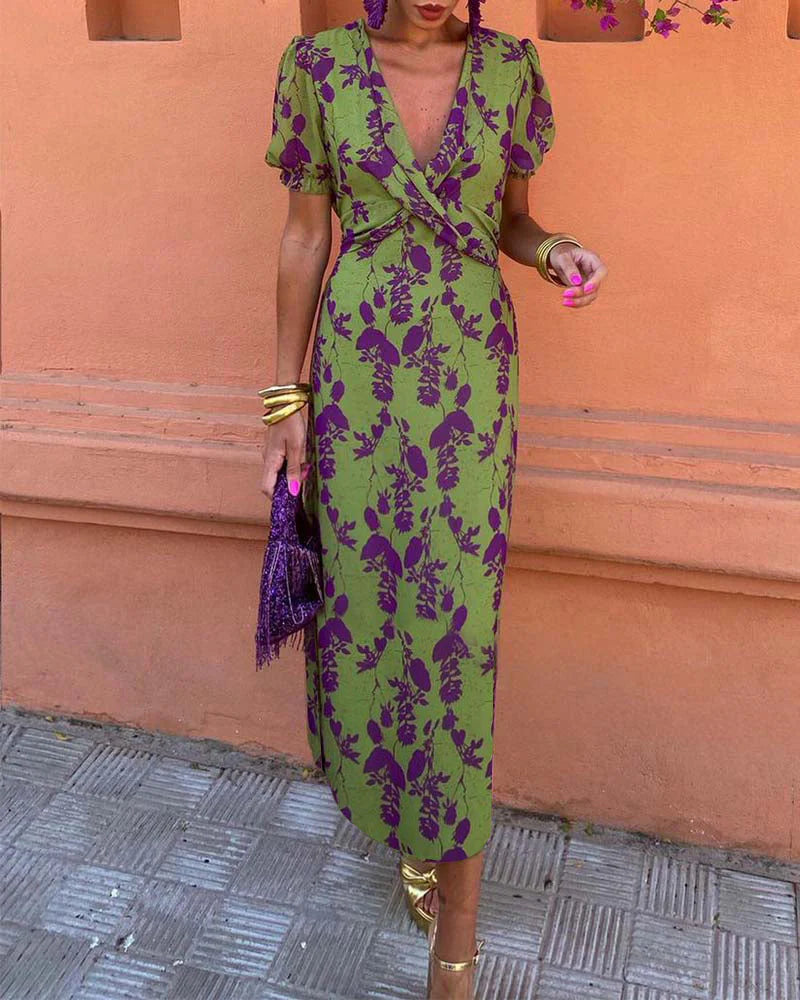 Brie | Floral Midi Dress with V-Neck