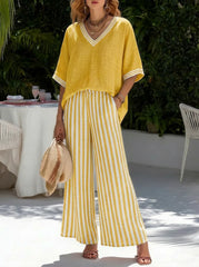 Amelia | Elegant Casual Striped Linen Cotton Set