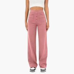 High Waist Palazzo Pants for Women with Button Placket – Stylish & Comfortable