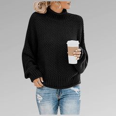 Women's retro turtleneck knitted sweater with long sleeves