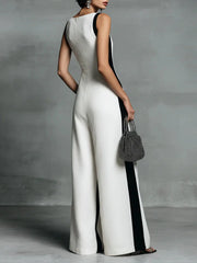 Black-White Color Block Spaghetti Strap Jumpsuit