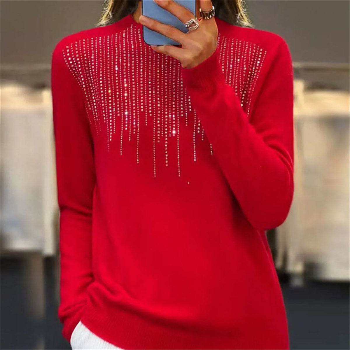 Freda - Women's Semi-Turtleneck Sweater with Sequins - Chic and Comfy Winter Style