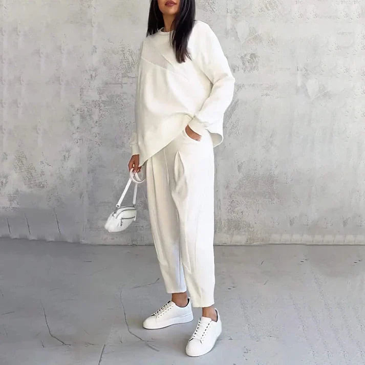 Women's long-sleeved sweatshirt and irregular hem pants set